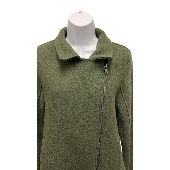 Tahari Olive Green Asymmetrical Wool Moto Jacket Size L Minimalist Vibe - Picture 2 of 4